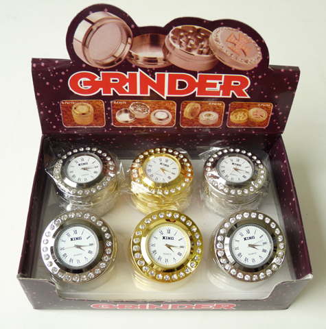 TOBACCO GRINDER METAL WITH RHINE STONES AROUND CLOCK 6 ct